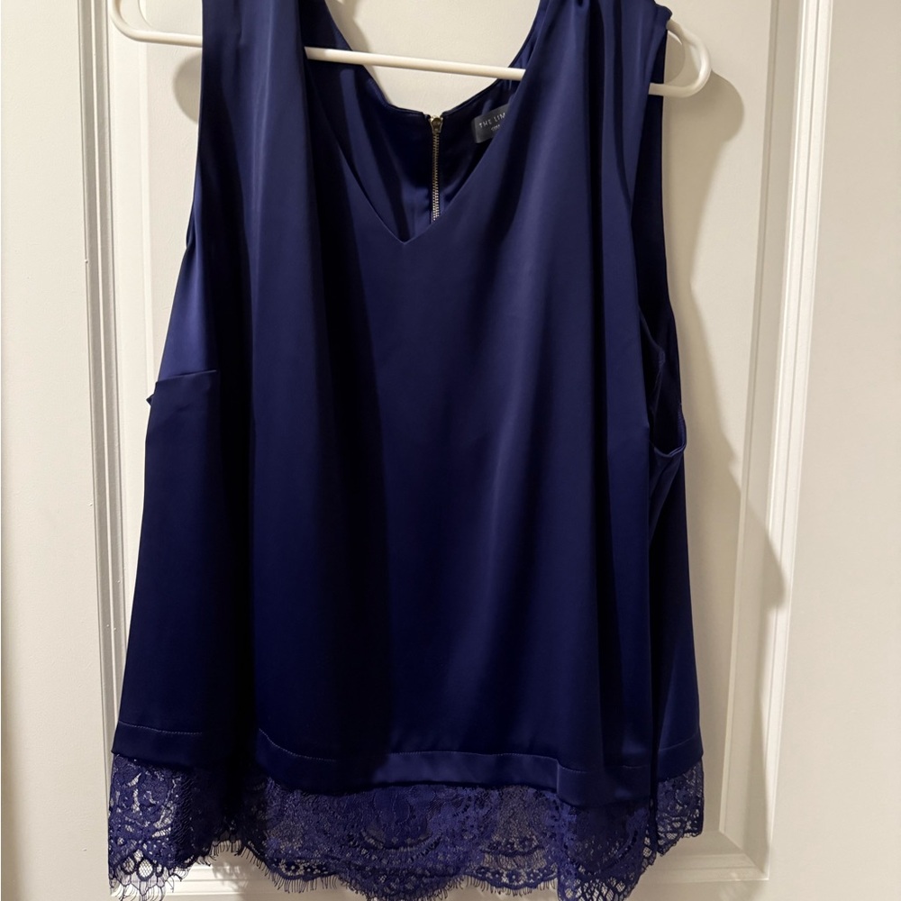 The Limited Deep Blue Tank Top with Lace Hem